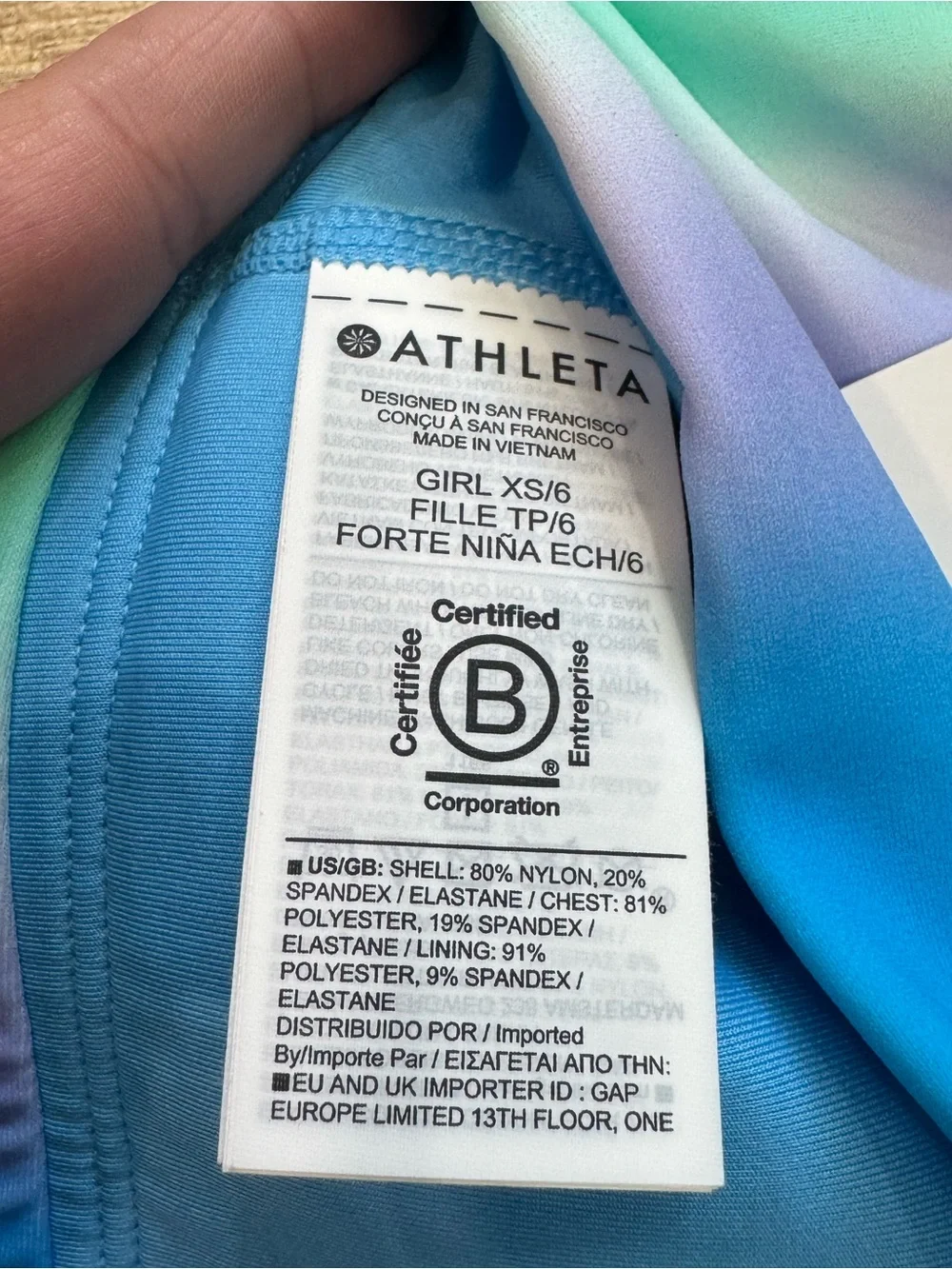 Athleta Ombre Blue to Green Athletic Swim Top
